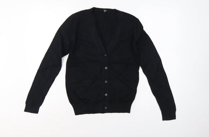 UNIQLO Women Black XS Cotton V-Neck Button Knit Cardigan