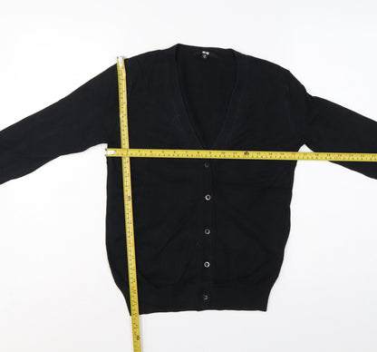UNIQLO Women Black XS Cotton V-Neck Button Knit Cardigan