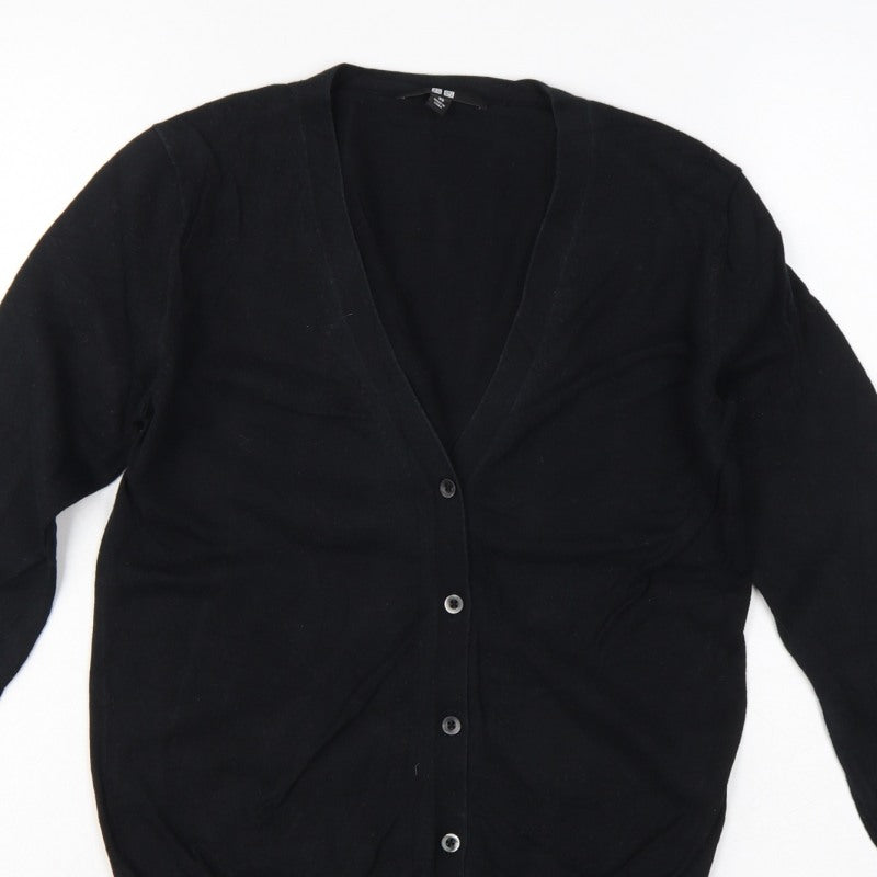UNIQLO Women Black XS Cotton V-Neck Button Knit Cardigan