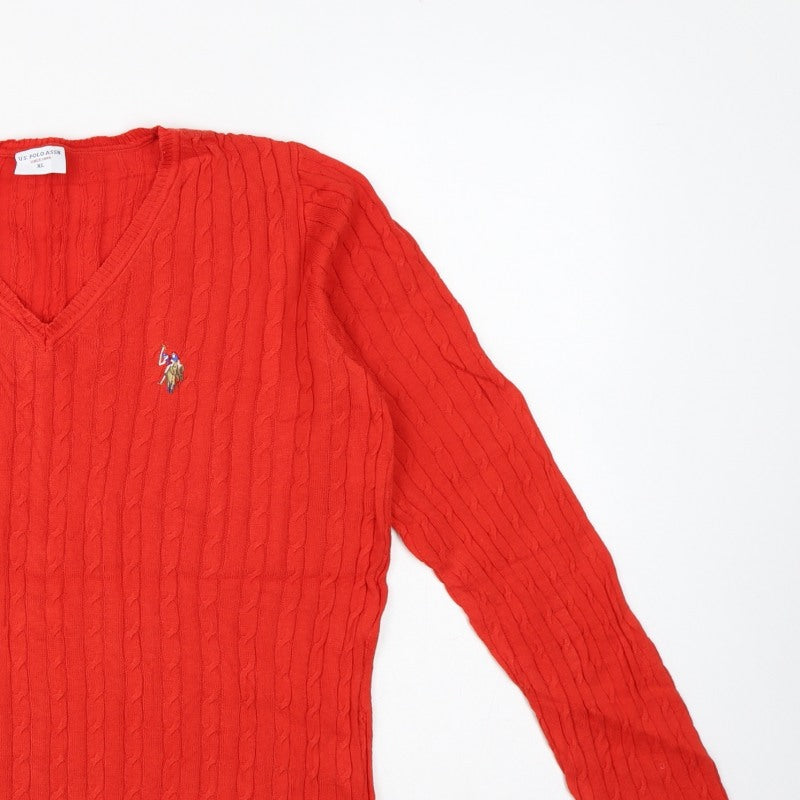U.S. Polo Assn. Men’s Red XL Cable Knit V-Neck Cotton Jumper