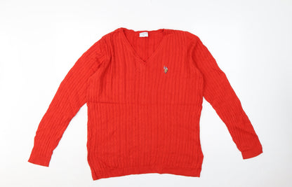 U.S. Polo Assn. Men’s Red XL Cable Knit V-Neck Cotton Jumper