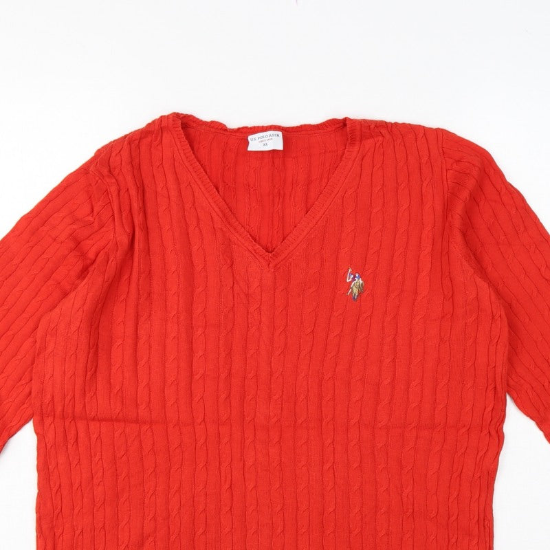 U.S. Polo Assn. Men’s Red XL Cable Knit V-Neck Cotton Jumper