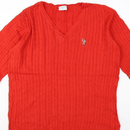 U.S. Polo Assn. Men’s Red XL Cable Knit V-Neck Cotton Jumper