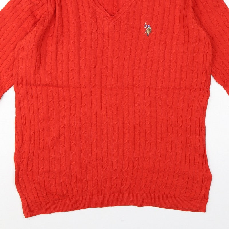 U.S. Polo Assn. Men’s Red XL Cable Knit V-Neck Cotton Jumper