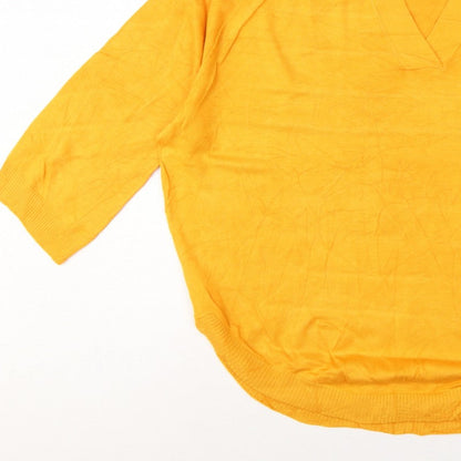 Masai Women Yellow XS Relaxed V-Neck Short Sleeve Knit Jumper