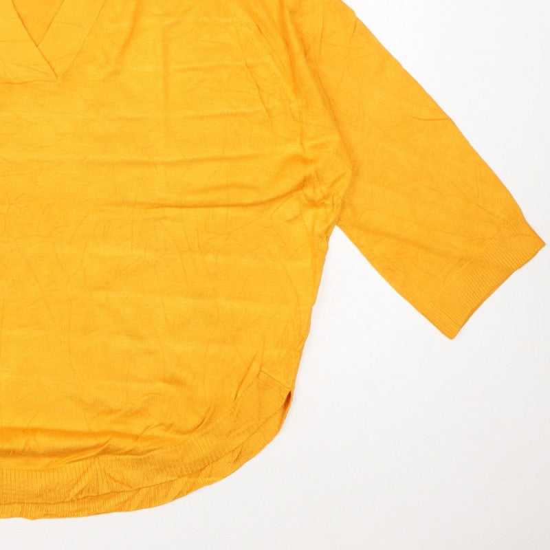 Masai Women Yellow XS Relaxed V-Neck Short Sleeve Knit Jumper