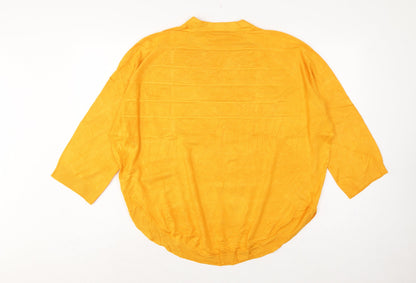 Masai Women Yellow XS Relaxed V-Neck Short Sleeve Knit Jumper