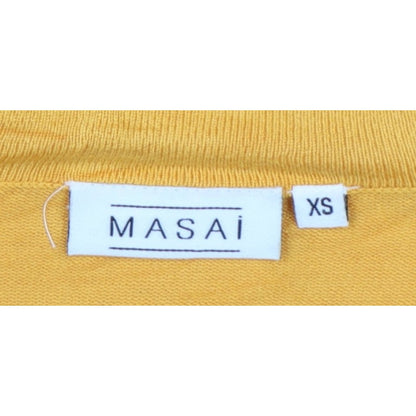 Masai Women Yellow XS Relaxed V-Neck Short Sleeve Knit Jumper