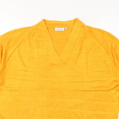 Masai Women Yellow XS Relaxed V-Neck Short Sleeve Knit Jumper