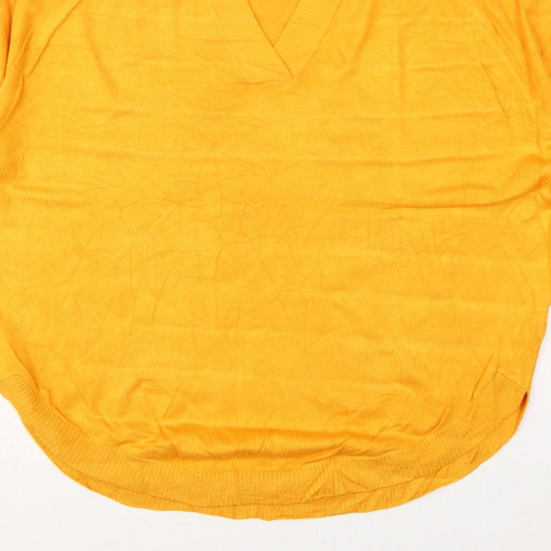 Masai Women Yellow XS Relaxed V-Neck Short Sleeve Knit Jumper