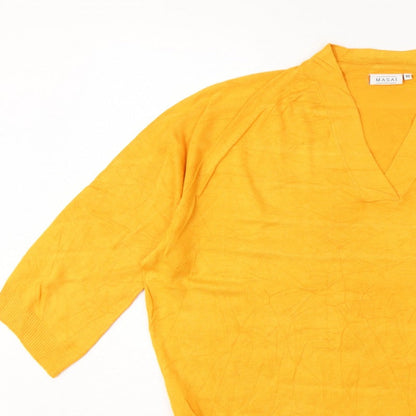 Masai Women Yellow XS Relaxed V-Neck Short Sleeve Knit Jumper