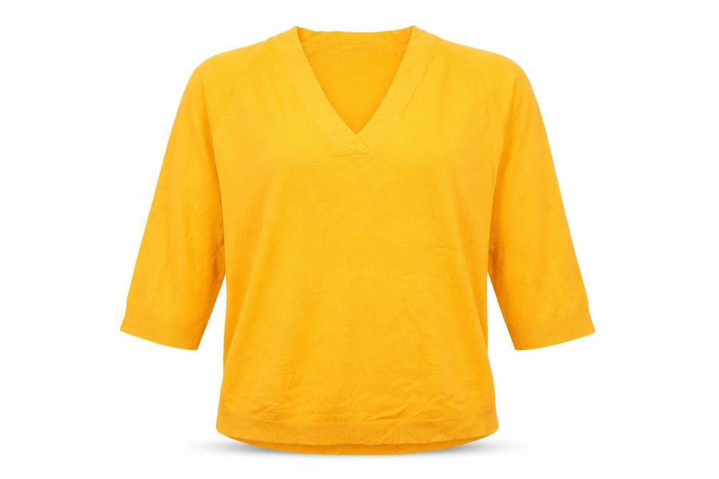 Masai Women Yellow XS Relaxed V-Neck Short Sleeve Knit Jumper
