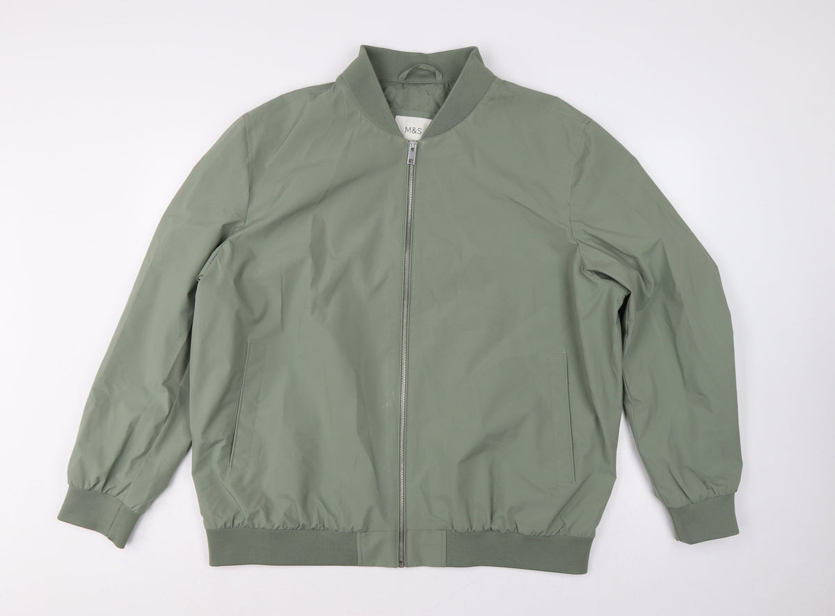 Marks and Spencer Men's Green XL Bomber Jacket Full Zip Lined