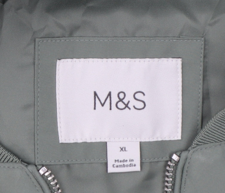Marks and Spencer Men's Green XL Bomber Jacket Full Zip Lined