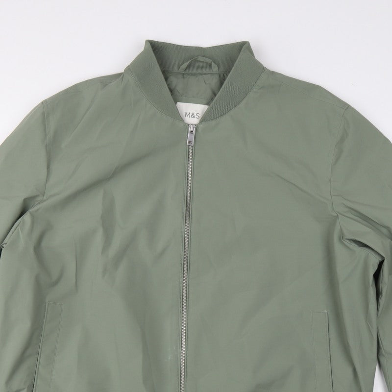 Marks and Spencer Men's Green XL Bomber Jacket Full Zip Lined