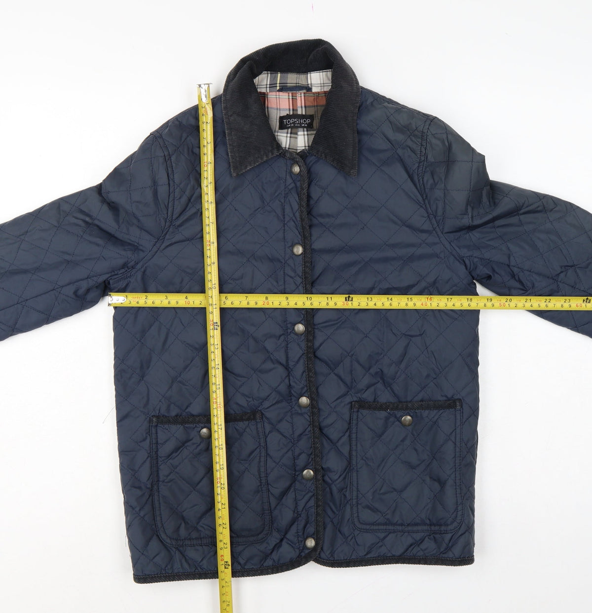 Topshop Women’s Blue UK 10 Quilted Jacket Corduroy Collar