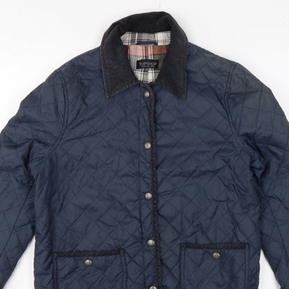 Topshop Women’s Blue UK 10 Quilted Jacket Corduroy Collar