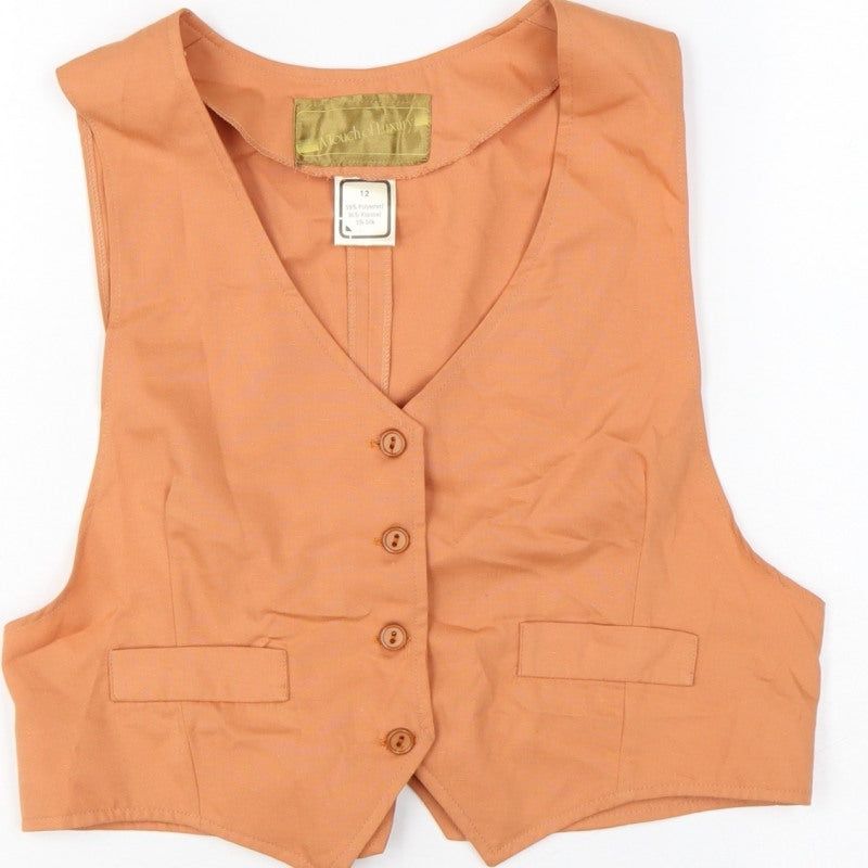 Mouch of Luxury Women's Orange Size 12 Basic Sleeveless V-Neck Waistcoat