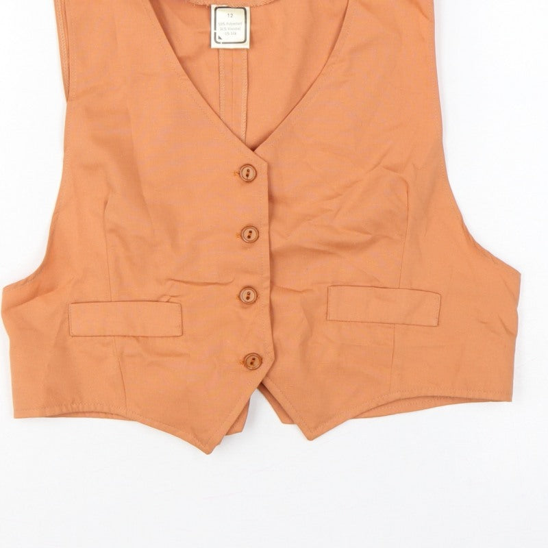 Mouch of Luxury Women's Orange Size 12 Basic Sleeveless V-Neck Waistcoat