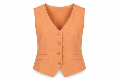 Mouch of Luxury Women's Orange Size 12 Basic Sleeveless V-Neck Waistcoat