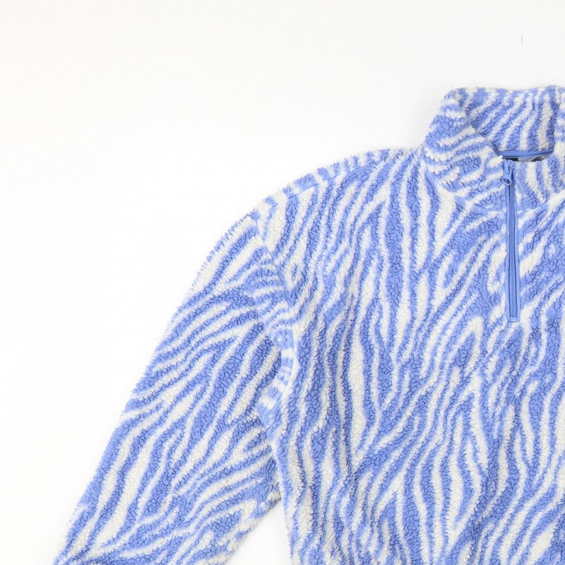 H&M Divided Women Blue Zebra Print Fleece 1/4 Zip Sweatshirt Size S
