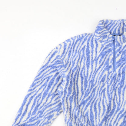 H&M Divided Women Blue Zebra Print Fleece 1/4 Zip Sweatshirt Size S