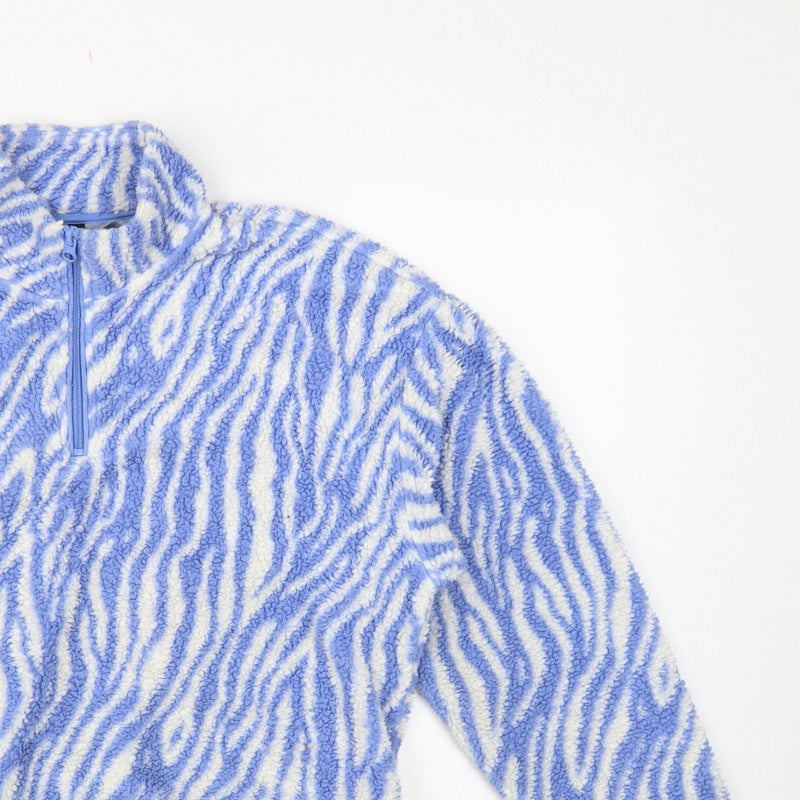 H&M Divided Women Blue Zebra Print Fleece 1/4 Zip Sweatshirt Size S