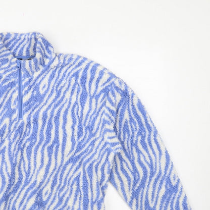 H&M Divided Women Blue Zebra Print Fleece 1/4 Zip Sweatshirt Size S