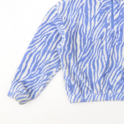 H&M Divided Women Blue Zebra Print Fleece 1/4 Zip Sweatshirt Size S