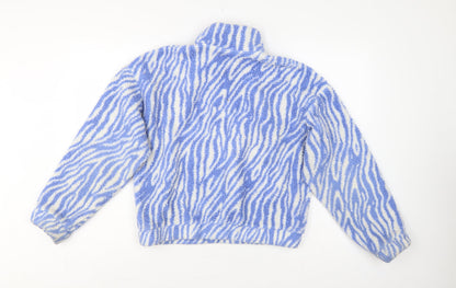 H&M Divided Women Blue Zebra Print Fleece 1/4 Zip Sweatshirt Size S