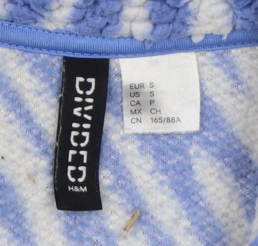 H&M Divided Women Blue Zebra Print Fleece 1/4 Zip Sweatshirt Size S