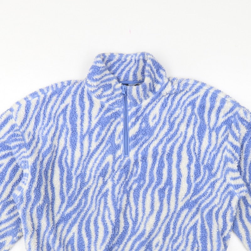 H&M Divided Women Blue Zebra Print Fleece 1/4 Zip Sweatshirt Size S