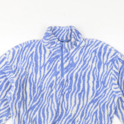 H&M Divided Women Blue Zebra Print Fleece 1/4 Zip Sweatshirt Size S