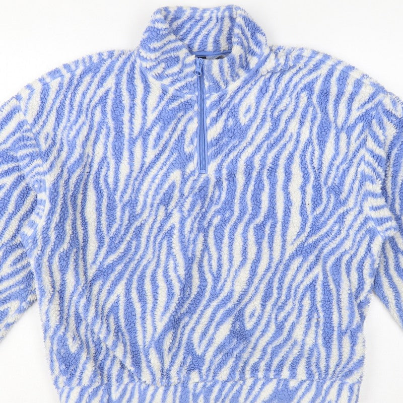 H&M Divided Women Blue Zebra Print Fleece 1/4 Zip Sweatshirt Size S