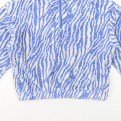 H&M Divided Women Blue Zebra Print Fleece 1/4 Zip Sweatshirt Size S