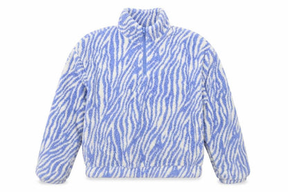 H&M Divided Women Blue Zebra Print Fleece 1/4 Zip Sweatshirt Size S