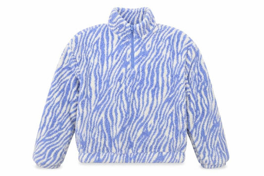 H&M Divided Women Blue Zebra Print Fleece 1/4 Zip Sweatshirt Size S