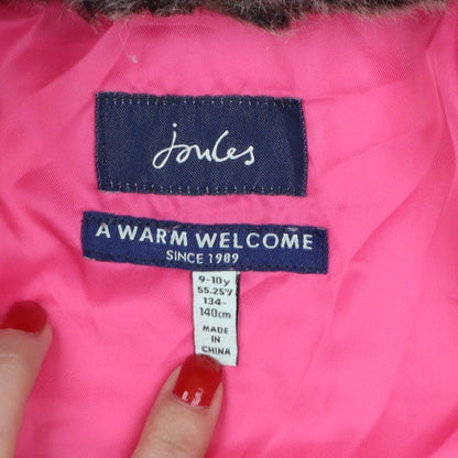 Joules Girls Pink 9-10 Years Hooded Puffer Jacket Faux Fur Trim