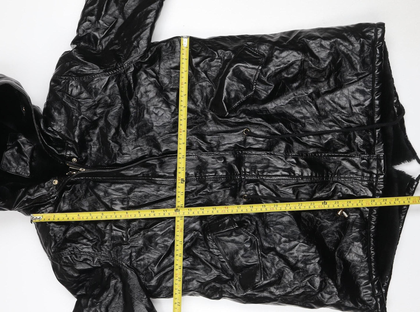 Amylum Women Black Size 14 Hooded Faux Leather Parka Jacket