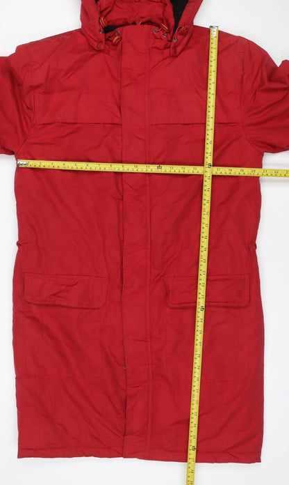 Oasis Traders Women’s Red M Long Hooded Parka Coat Drawstring