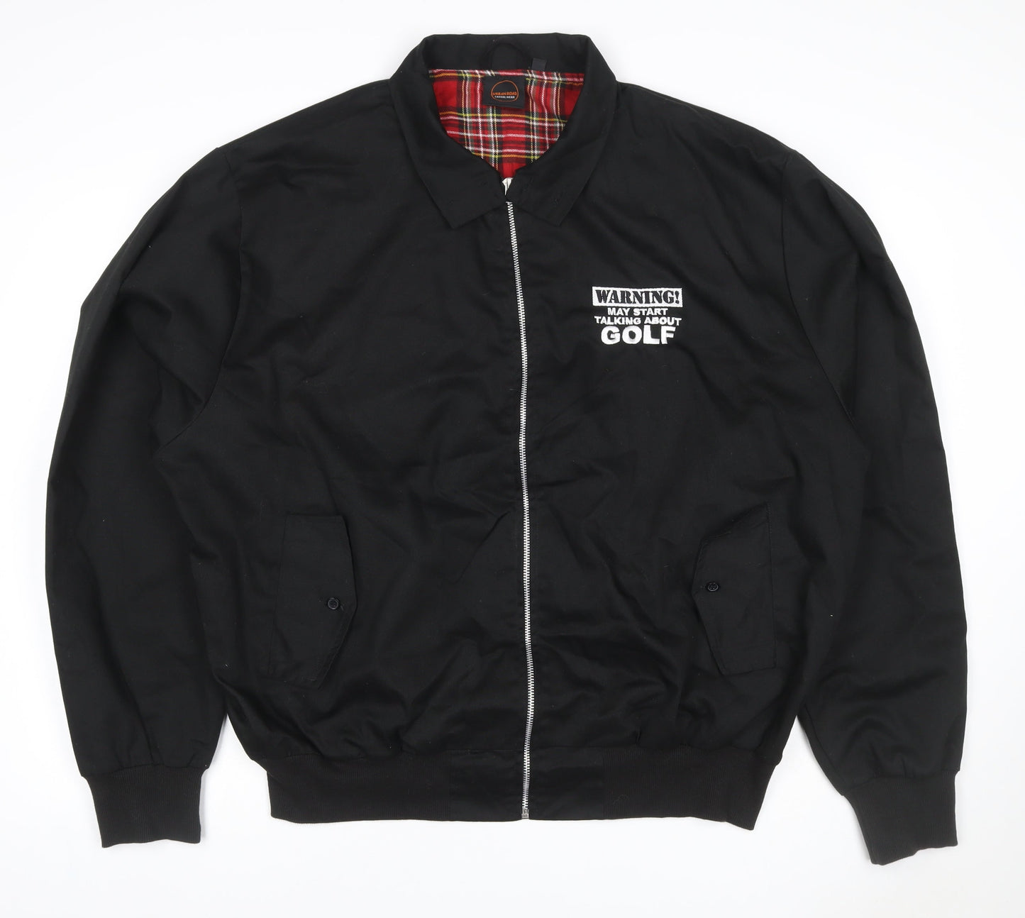 Urban Road Men Black XL Bomber Jacket Golf Embroidered Tartan Lined