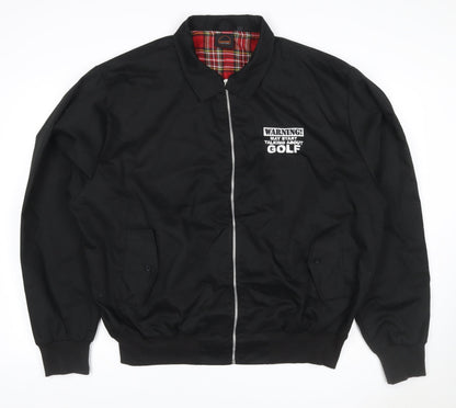 Urban Road Men Black XL Bomber Jacket Golf Embroidered Tartan Lined