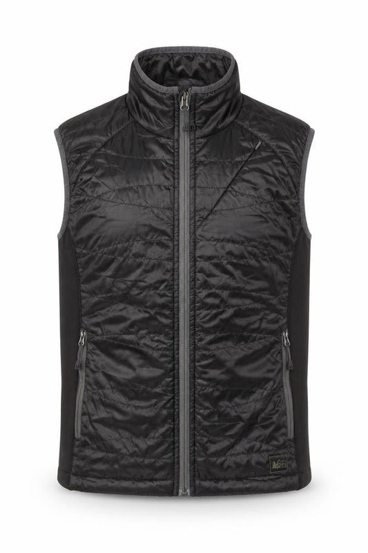 Front view of REI unisex adults black m quilted puffer waistcoat gilet