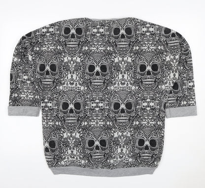 Topshop Women Grey Skull Print 3/4 Sleeve Pullover Sweatshirt UK 12
