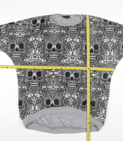 Topshop Women Grey Skull Print 3/4 Sleeve Pullover Sweatshirt UK 12