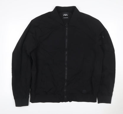 Zara Men Black XL Bomber Jacket Full Zip Lightweight Pockets