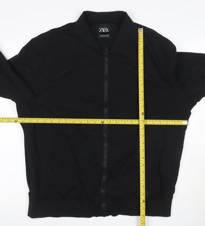 Zara Men Black XL Bomber Jacket Full Zip Lightweight Pockets