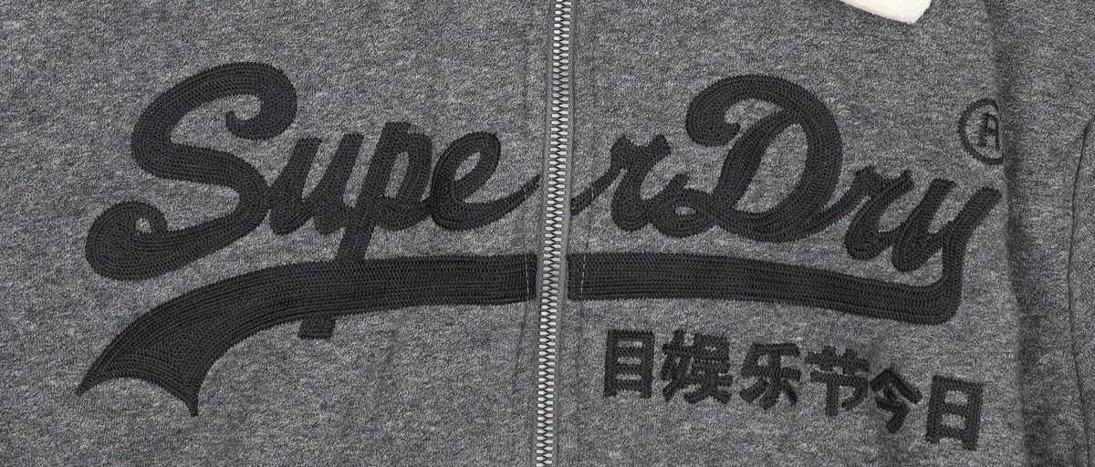 Superdry Men’s Grey L Full Zip Embroidered Logo Hoodie