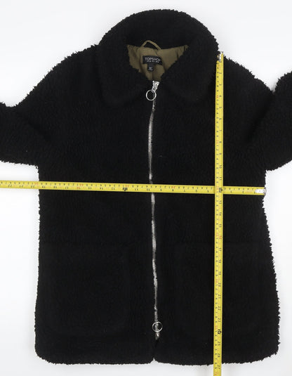 Topshop Women’s Black Borg Fleece Zip Jacket UK 10 Lined