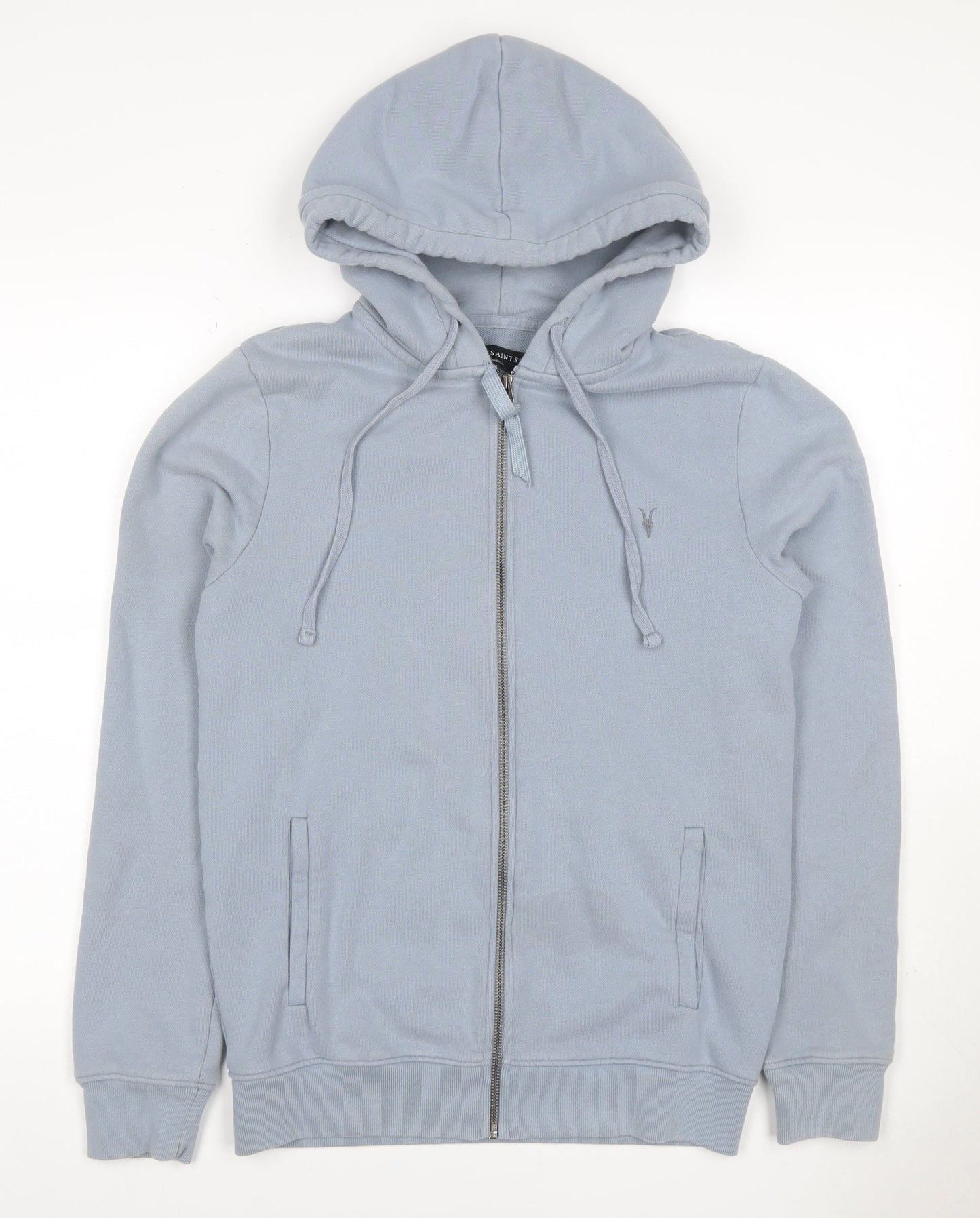 AllSaints Men’s Blue XS Full Zip Hooded Cotton Logo Hoodie